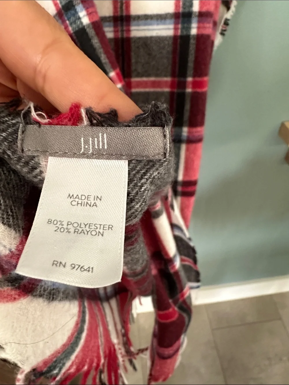 J.Jill Tartan Plaid Oversized Fringed Winter Blanket Scarf / Wrap